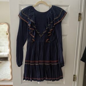 Something Navy Navy Blue Dress with Ruffle Accents